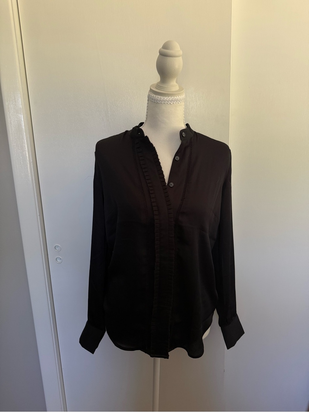 Ann Taylor Black Ruffled-Trim Button Down Shirt